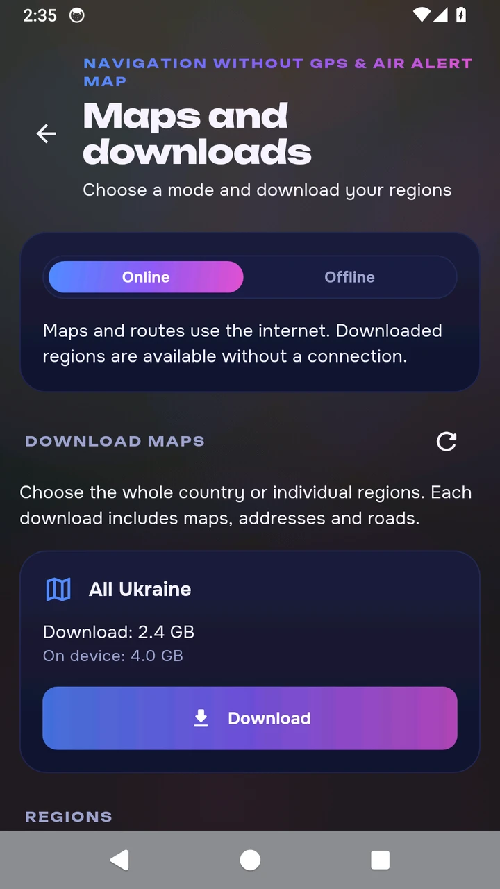 Maps and downloads in the app